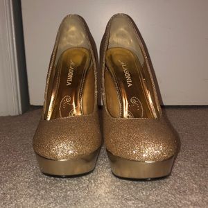 Gold glitter heels